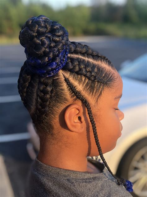 Twisted Pig Tails With a Bun on a 3-Year-Old Girl. . Little girls braided hairstyles